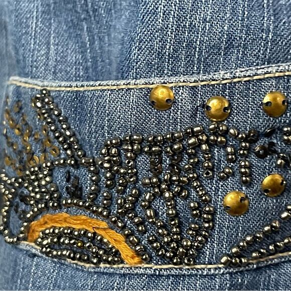 Vintage 90s Bleu Bayou Denim Jacket Medium Blue Embroidered Sequin Mid Length - Picture 9 of 16